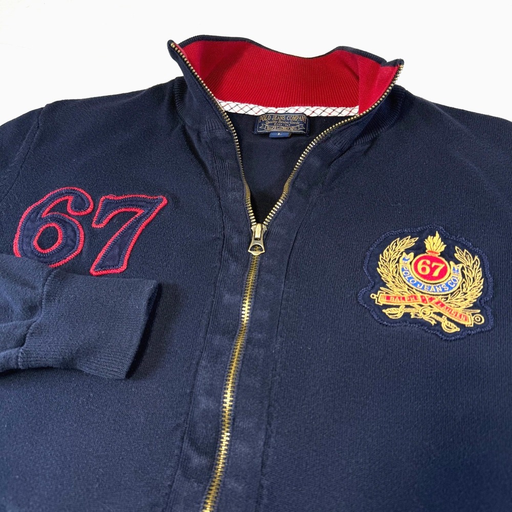 Vintage Polo Jean Company Cardigan Jacket Crest 67 Logo Women's‎ Size Large